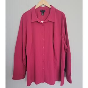NWT Maggie Barnes Womens Plus 3X Button Up Shirt Long Sleeve Fuchsia Pink